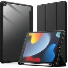 FUWEN Funda para iPad 10.2 Pulgadas (9.a/8.a/7.a Generación, 2021/2020/2019) con Pencil Poseedor, Clara Transparente Carcasa Trasera Delgada Soporte Antigolpes Cover Tableta - Negro - Ver 1
