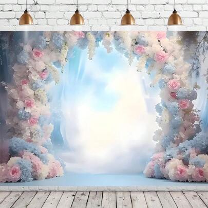 2D平面印刷派对横幅，1件装，花卉PNG背景墙套装，适用于各种主题的多功能节日装饰、花园、庭院、派对和家居装饰。易于使用，室内外皆宜，可用于派对装饰、户外活动、主题背景、花卉设计、轻质材料、高品质印刷、摄影背景、庆典装饰、摄影师和家居装饰师。