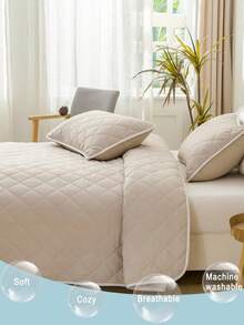 3pcs Solid Light Camel Polyester Bedding Set (1 Bed Skirt + 2 Pillow Shams, Pillow Insert Not Included), Reversible, Soft & Skin-Friendly For Daily Use, Suitable For Master Bedroom, Guest Room, All Seasons, Great Gift, High-End Home Textile, Home Decor - Camel - View 3