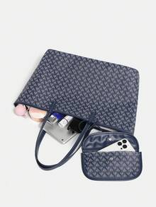 Women's Fashion New Simple Handbag Set, Shoulder Bag, Large Capacity Tote Bag, Commuter Versatile Ladies Handbag, Wallet, Student Shoulder Bag - Blue - View 7