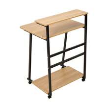 Space-Saving 3-Tier Desk With 4 Rolling Wheels Scratch-Resistant Surface Monitor Work Storage Shelves For Home Office - Black + Natural Wood Colour - View 9