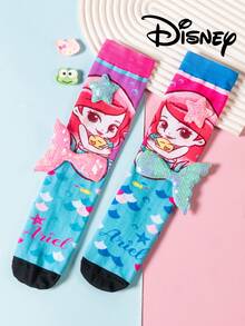 Cute 3D Disney Children's Mermaid Knee-High Stockings, A Fashionable Children's High Stocking Party, High-Quality Gifts, School Is Back In Session, Fun And Fashionable Disney Little Fans Disney Princess Calf Stockings - Multicolor - View 8