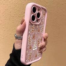 Cute Christmas Tree & Gingerbread Man Pattern Phone Case, Shockproof Phone Protective Cover, Phone Accessory All-Inclusive Anti-Fall  Compatible With IPhone13 12 11 PROMAX 17 16 15 14  AIR PLUS  Material Soft - Pink - View 4