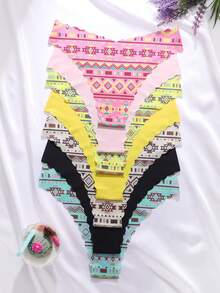 7 قطع/عبوة - سراويل داخلية مثلثة خالية من الغرز بطبعات زهرية وألوان سادة مريحة وجذابة للنساء - متعدد الألوان - مشاهدة 2