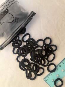 100pcs 2cm Black Elastic Hair Bands, Cute Solid Color Hair Ties, Ponytail Accessories - Black - View 5