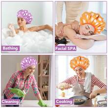 2 Packs Large Shower Caps For Women, Waterproof Shower Cap Double Layers Bath Caps With Hair Scrunchies For Long Thick Hair - màu tím, màu cam - Xem 6