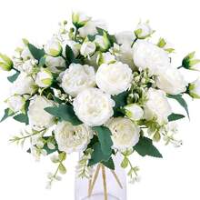 Floweroyal 4 Bunches Peony Artificial Flowers White Flowers Silk Peonies Bouquets For Wedding Party Table Centerpieces Floral Arrangement Home Kitchen Decor. - White-4pcs - View 1