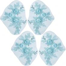 [Free Shipping]4Pcs Light Blue Floral Lace Applique Polyester Flower Embroidery Sew On Tulle Patches Vintage 3D Embroidered Soild Appliques For Sewing MaFKing Dresses Crafts Wedding Costumes Bridal Supply - LightBlue - 查看 1