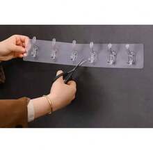 6钩现代壁挂式收纳架，透明塑料粘钩，适用于浴室、厨房、橱柜 - 无需钻孔，强力粘胶，安装简便 - 透明 - 查看 4