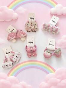 2pcs/Set Cartoon Mushroom Hair Scrunchies, Spring Pink Embroidered Cartoon Hair Clips Headbands Mushroom Hair Ties, Sweet & Cute For Girls - Multicolor - View 2
