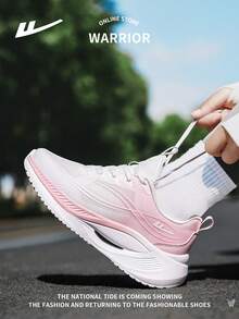 WARRIOR 1 Pair Women's Lace-Up Low-Top Casual Sneakers, Fashionable Mesh Breathable Lightweight Non-Slip Outdoor Sports Shoes - 粉色 - 查看 2