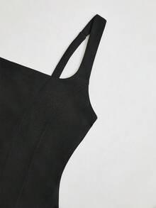 Women's Solid Color Square Neck Backless Tie Waist Ruffle Hem Sexy Elegant Cocktail Party Vacation Date Dress Black Summer - Black - View 5