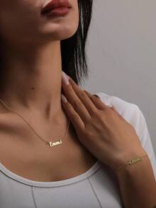 1PC [Customized] Personalized Name Necklace And Bracelet Set, Custom Jewelry Set, Matching Name Gift, Stainless Steel Jewelry, Minimalist Name Customization, Women's Necklace, Custom Necklace And Bracelet, Custom Gift, Engraved Jewelry For Her, Customizable Gift Set, Valentine's Day, Mother's Day, Eid, Back To School Season Gifts, Personalized Custom Set - Multicolor - View 10