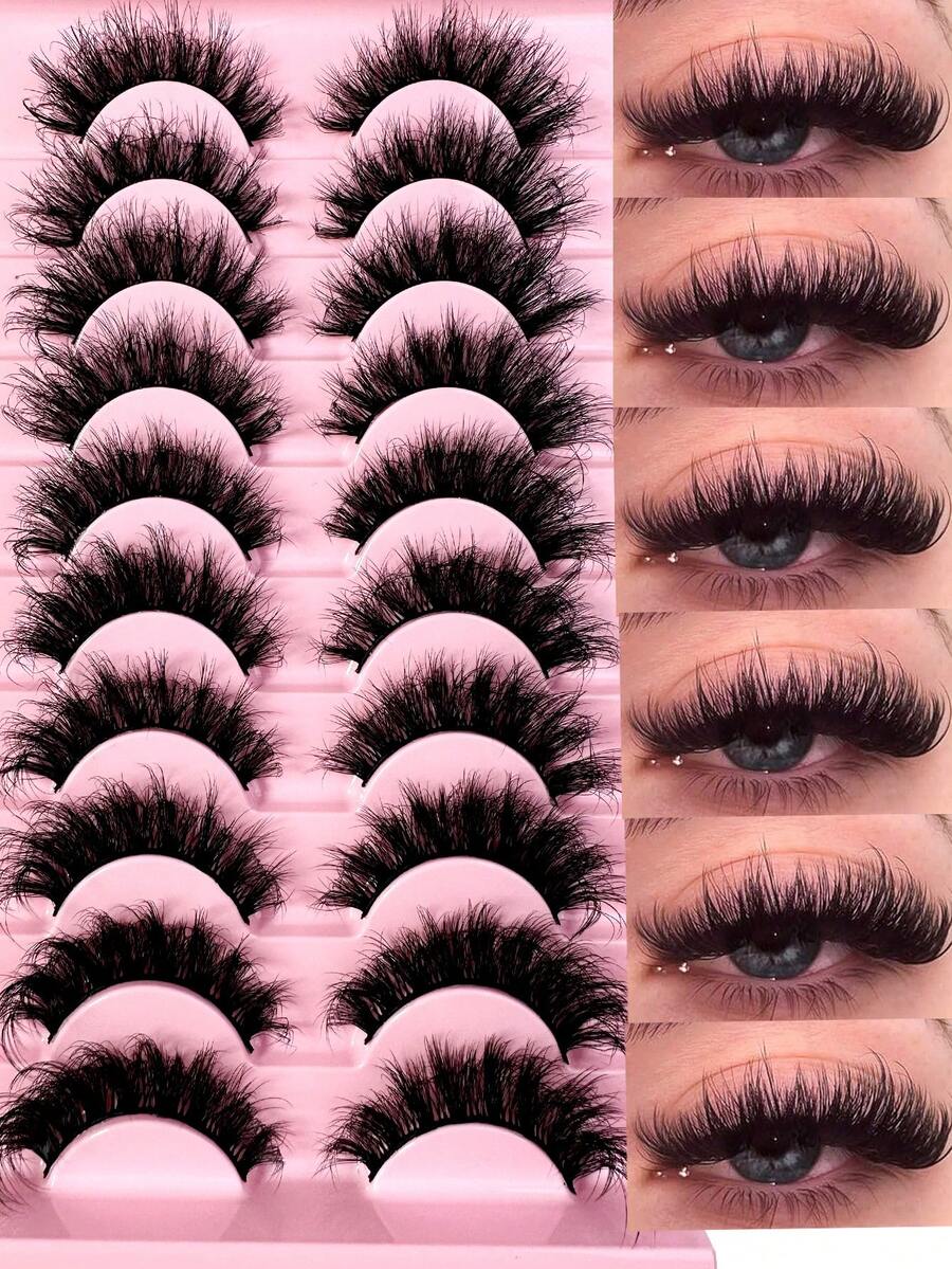 LYBCG New 10Pairs D Curl Volume Russian Volume Natural Fluffy Faux Eyelashes,Classic Cat Eye Mink False Eyelashes, Cross Wispy Dramatic Volume 5D Faux Eyelashes, Soft & Natural-Looking Eyelash Extension Makeup For A Natural Look Strip Lashes,Lashes,Eyelashes,Fake Lashes-RL49 - màu đen - Xem 1