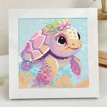 1 pieza Kit de pintura de diamantes con diseño de animal de dibujos animados, materiales DIY, rhinestones, diamantes 5D brillantes, marco de plástico, decoración de escritorio - Multicolor - Ver 5