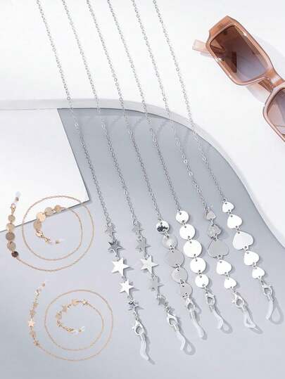 1条全新纯色金属眼镜挂绳，时尚简约眼镜链，口罩链，蝴蝶闪亮设计