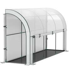 Outsunny Walk-In Wall Lean-To Greenhouse With  Barrier, 10' X 3' X 5' Outdoor Gardening Green House With PE Cover, 2 Zipper Roll-Up Doors And Window, For Garden Backyard, White - 白色 - 查看 10