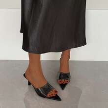 女士黑色高跟鞋，2026夏季新款时尚通勤度假沙滩高跟鞋，夏季凉鞋 - 黑色 - 查看 5