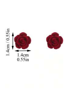 1 Pair Retro Elegant Rose Flower Flocked Stud Earrings, Suitable For Teenage Girls Everyday And Festivals - Flowers - View 6
