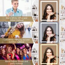 Tocador con Espejo con Luz, Set de Maquillaje con Toma de Corriente, Banquito Acolchonado, Mesa Tocador con 6 Repisas de Almacenaje, 2 Cajones Grandes y Luz de Tres Tonos con Brillo Ajustable - Blanco - Ver 3