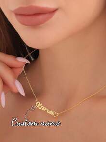 Personalized Matte Name Heart Necklace, Stainless Steel Pendant Customized Letter Necklace, Birthday Jewelry Gift For Women - Gold - Normal Chain 2 - View 4
