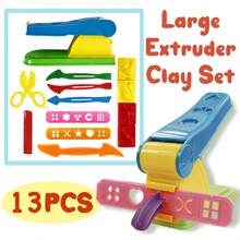 13pcs Large Die Extruder Clay Tool Set, Handicraft DIY Clay Tools, Animal Molds, Cutters, Colore Air Dry Clay Tool Scissors, Play Dough Art Tools, School/Family/Birthday Gifts From The Local Warehouse - Baby Blue - View 2