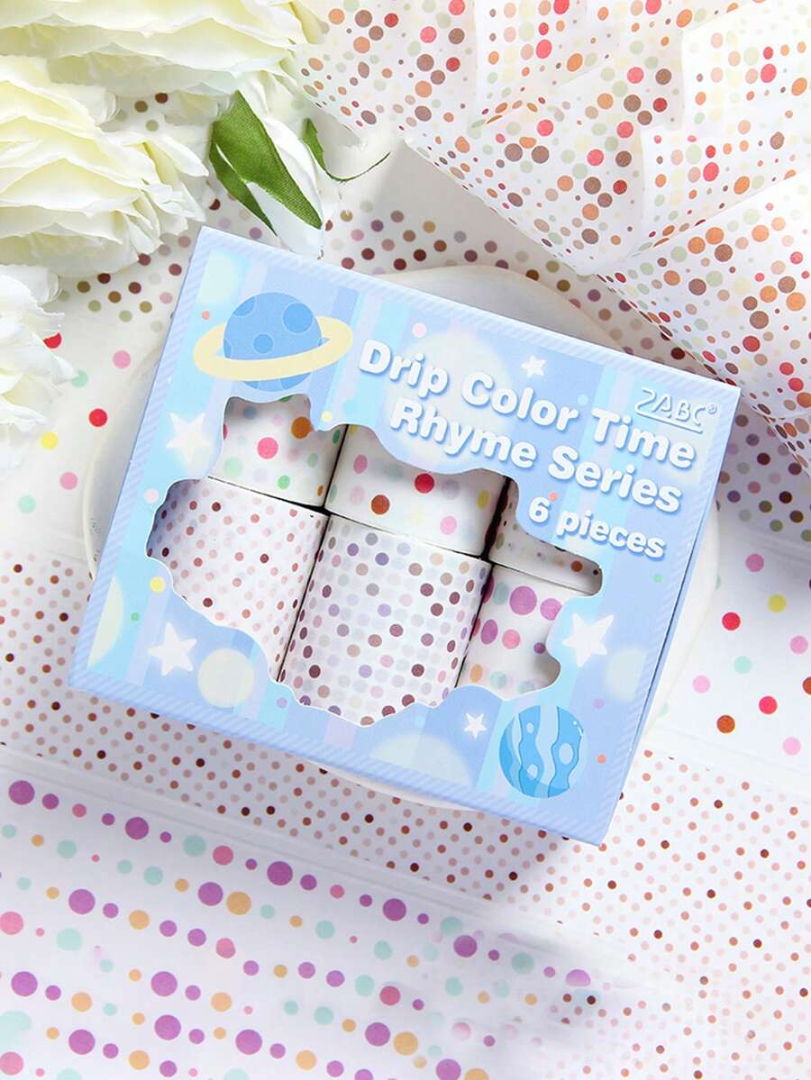 6 rollos/caja de cinta washi con puntos pequeños y coloridos, cinta creativa de varios colores, para decoración de tarjetas, scrapbooking y decoración de cuadernos DIY, cinta washi exquisita