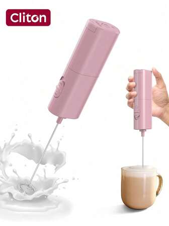CLITON 1 pieza (Requiere 2 pilas AA) Espumador de leche eléctrico potente, espumador de leche manual adecuado para latte, capuchino, café con hielo, matcha, chocolate caliente y talla grande