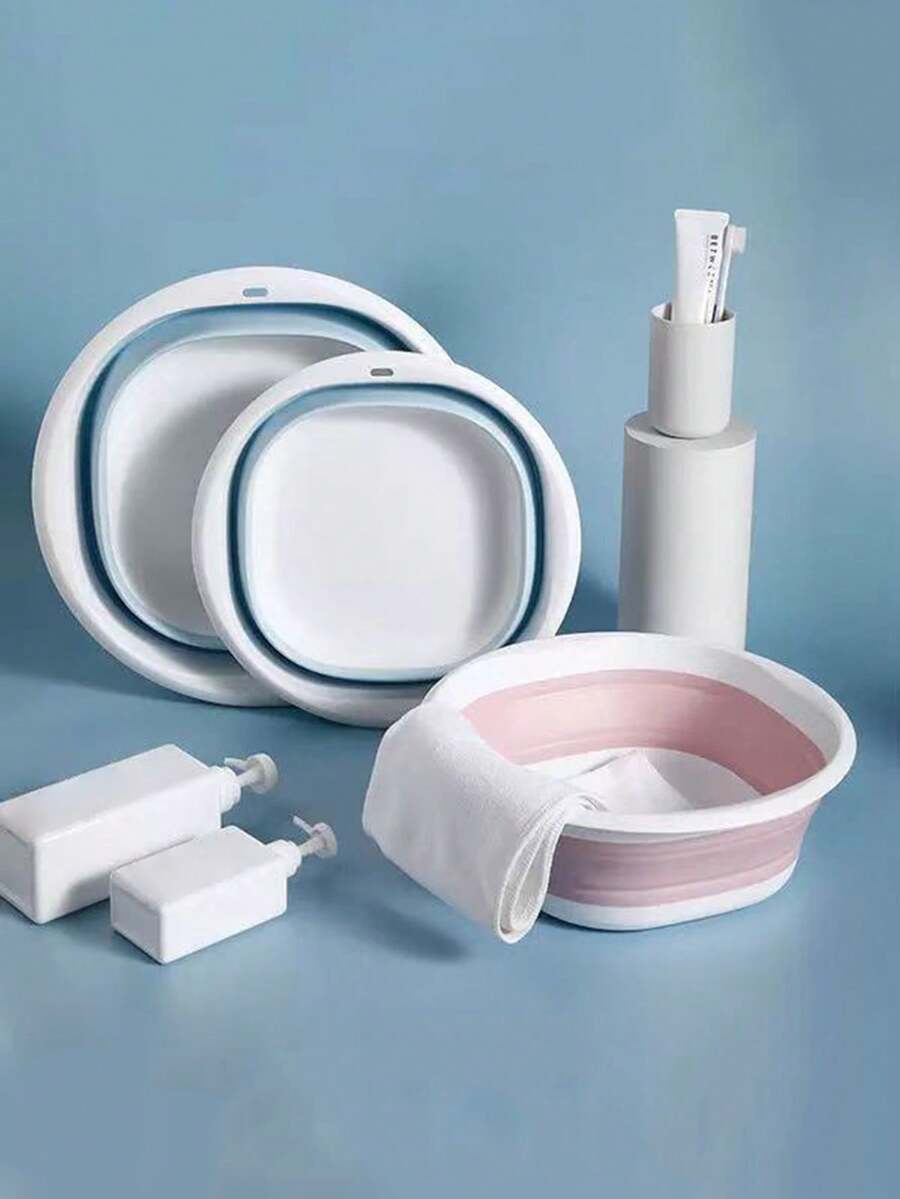 1pc Multifunctional Folding Basin - Thick And Durable Plastic, Square Shape, Convenient For Storage And Hanging - Suitable For Kitchen And Bathroom, Large Folding Basin For Outdoor Travel And Home Use, Portable Plastic Basin For Student Dormitory