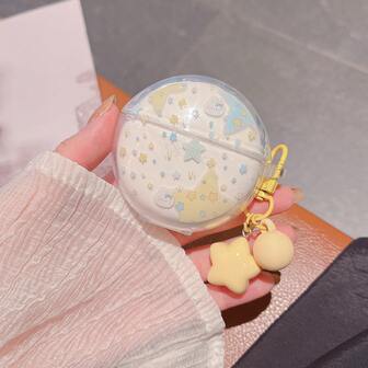 OPPO R3/R2 Kulaklıklar, OPPO Air/Air2/Air3 Kablosuz Bluetooth Kulaklıklar, Enco Air4Pro/Air2i/3i için Şeffaf Yıldızlı Tavşan Tasarımlı Koruyucu Kılıf, Kolye Uçlu Yaratıcı Şeffaf Yumuşak Kılıf, Düşmeye Karşı Koruma