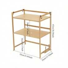 1/ 2-Tier Microwave Stand - Bamboo Wood Kitchen Countertop Organizer With Sturdy Wood Frame, Countertop Organizer With Hooks & Chopping Board Rack, Space-Saving Design For Microwave, Rice Cooker, Oven & Pots Pans, Utility Racks - 1 Tier Wood Colour - View 6
