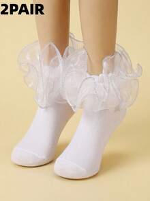 2双装儿童/女童荷叶边公主芭蕾舞短袜，婴儿/幼儿/青少年 - 彩色 - 查看 1