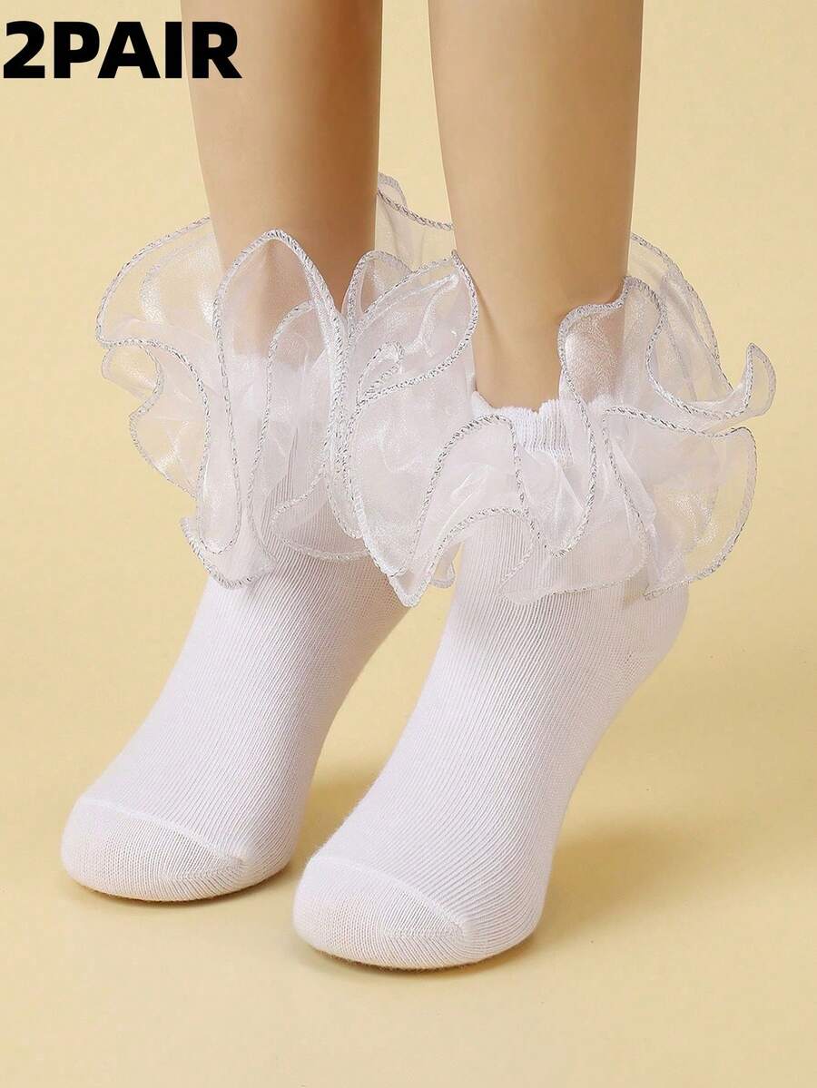 2双装儿童/女童荷叶边公主芭蕾舞短袜，婴儿/幼儿/青少年 - 彩色 - 查看 1