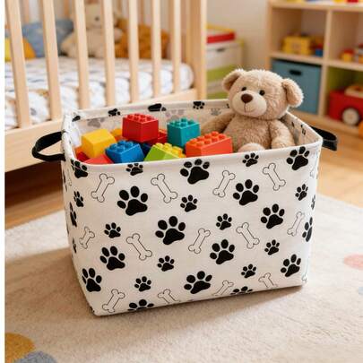 1 pieza Cesta de almacenamiento para mascotas con diseño de pata de perro, cesta plegable impermeable para ropa sucia, cesta de almacenamiento para ropa sucia, juguetes y snacks de mascotas