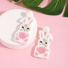 1 Pair Handmade Beaded Easter Egg & Rabbit Dangle Earrings, 2026 New Cute Rabbit Paw & Carrot Pearl Earrings, Suitable As Easter Holiday Party Accessories And Gifts - Multicolor - View 8