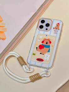 1pc Painting Card Holder | Cute Bear Shaped Card Holder | Hanging Strap | Striped Design | Best Friend Gift | Compatible With IPhone 11, 12, 13, 14, 15, 16 Pro Max, 17air, 17Pro Max, Full-Coverage Anti-Drop Phone Case - Multicolor - View 3