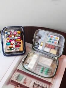 Compact And Portable Medical Kit Printed With "Medicines" And Pill Pattern,Travel Zipper Medical Kit,Transparent Medicine Storage Bag,Medicine-Themed Storage Bag, Version Of Travel And Home Portable Storage Bag,Transparent Waterproof Storage Bag,Mini Makeup Bag,For Medicines, Cosmetics, And Data Cable - Multicolor - View 2