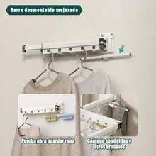 Tendedero Plegable para Ropa Capacidad de Carga 35KGcon 15 Agujeros Ángulo Ajustable 360° Estante de Ropa Retractil para Ahorro de Espacio para Lavandería Balcón Vestíbulo Dormitorio - blanco - Ver 3