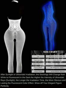 1 Piece Of Glow-In-The-Dark Fishnet Bodysuit, Open-Crotch Sheer Mesh Bodysuit With Light-Up Mesh, Women's Sexy Lingerie, Women's Erotic Bodysuit, Women's Glow-In-The-Dark Party Lingerie, Role-Play Costumes, Exotic-Style Apparel, Erotic Bodysuits, Bodysuits, Women's Sexy Bodysuits, Valentine's Day Lingerie - 白色 - 查看 7
