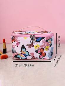 1个大容量蝴蝶印花收纳袋，轻便拉链内衬化妆包，便携时尚旅行整理包，适合女性，送给妈妈的好礼物，方便居家、旅行和日常使用 - 彩色 - 查看 6