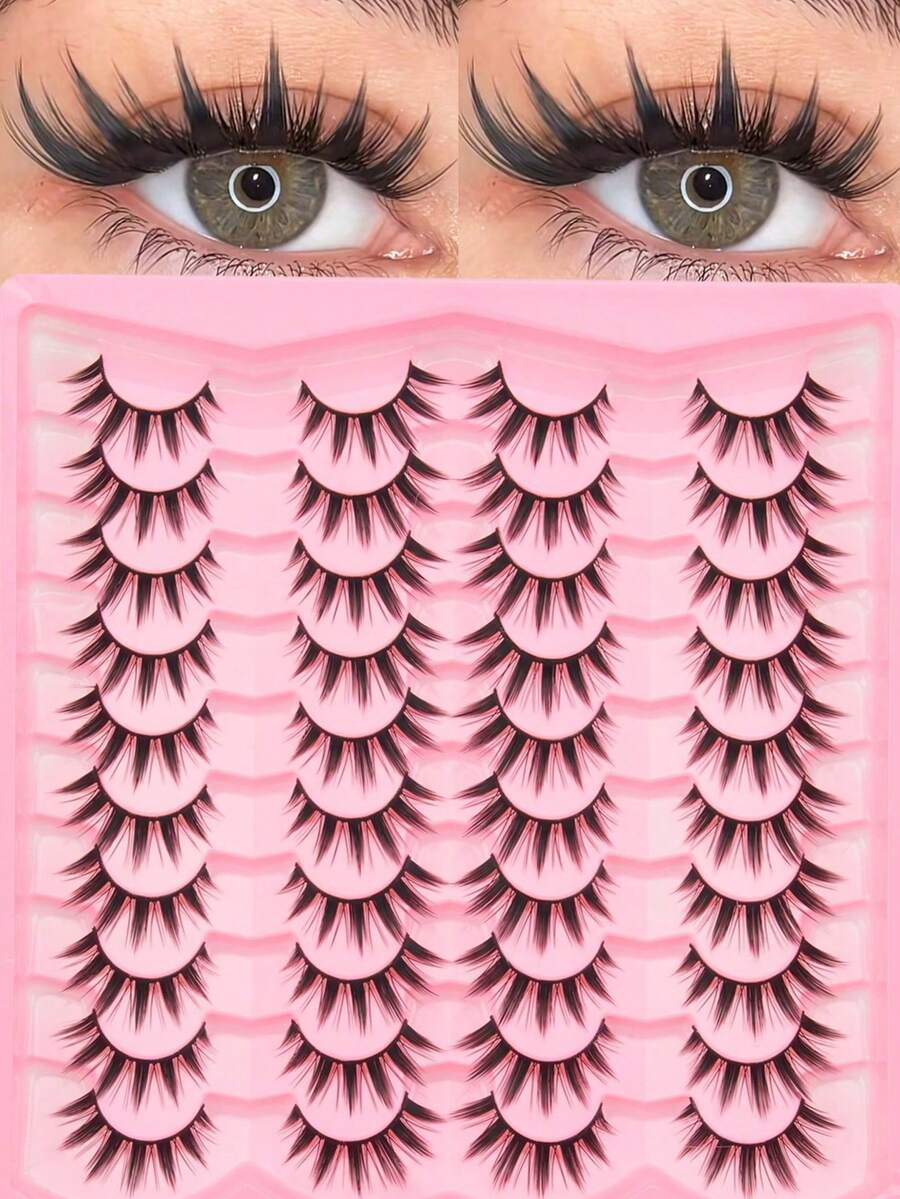 20片/盒 浓密卷翘的动漫卡通风格假睫毛，尖尾卡通睫毛，长度9毫米至16毫米，适用于娃娃、万圣节、派对、圣诞节妆容和角色扮演 - 濃密款 - 查看 1