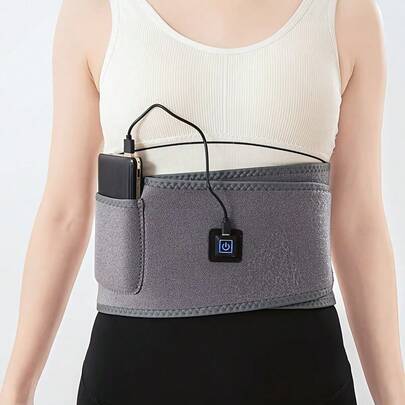 USB加热背垫 - 三档温度调节（低/中/高），带控制按钮面板，可调节腰带设计，适用于下背部、腰部、肩部和腿部 - 便携式USB供电加热背巾