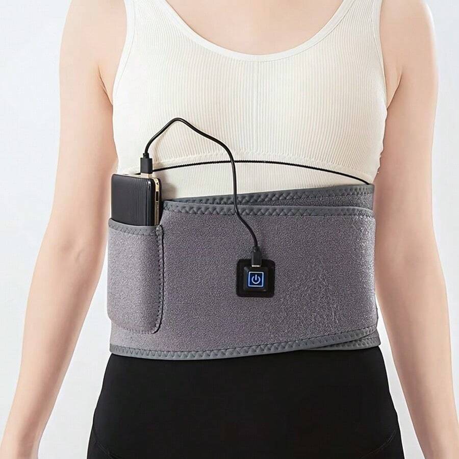 USB加热背垫 - 三档温度调节（低/中/高），带控制按钮面板，可调节腰带设计，适用于下背部、腰部、肩部和腿部 - 便携式USB供电加热背巾 - 彩色 - 查看 1