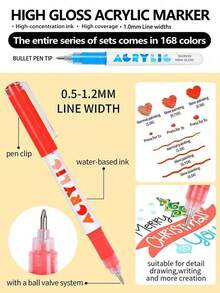 14 Sets Of 12 Colors Acrylic Paint Markers, 168 Colors Total | Bullet Tip For Precise Lines | High Coverage, Large Ink Capacity | Essential For Art, Crafts, Journaling, Back To School Gift