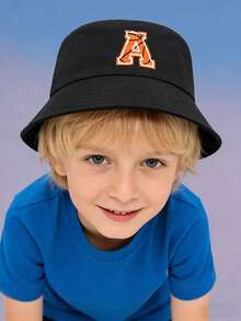 1顶儿童男女通用个性化26字母渔夫帽，时尚户外遮阳帽，适合春、夏、秋、冬日常佩戴，是生日、节日礼物和游戏活动的理想之选。 - 黑色 - 查看 2