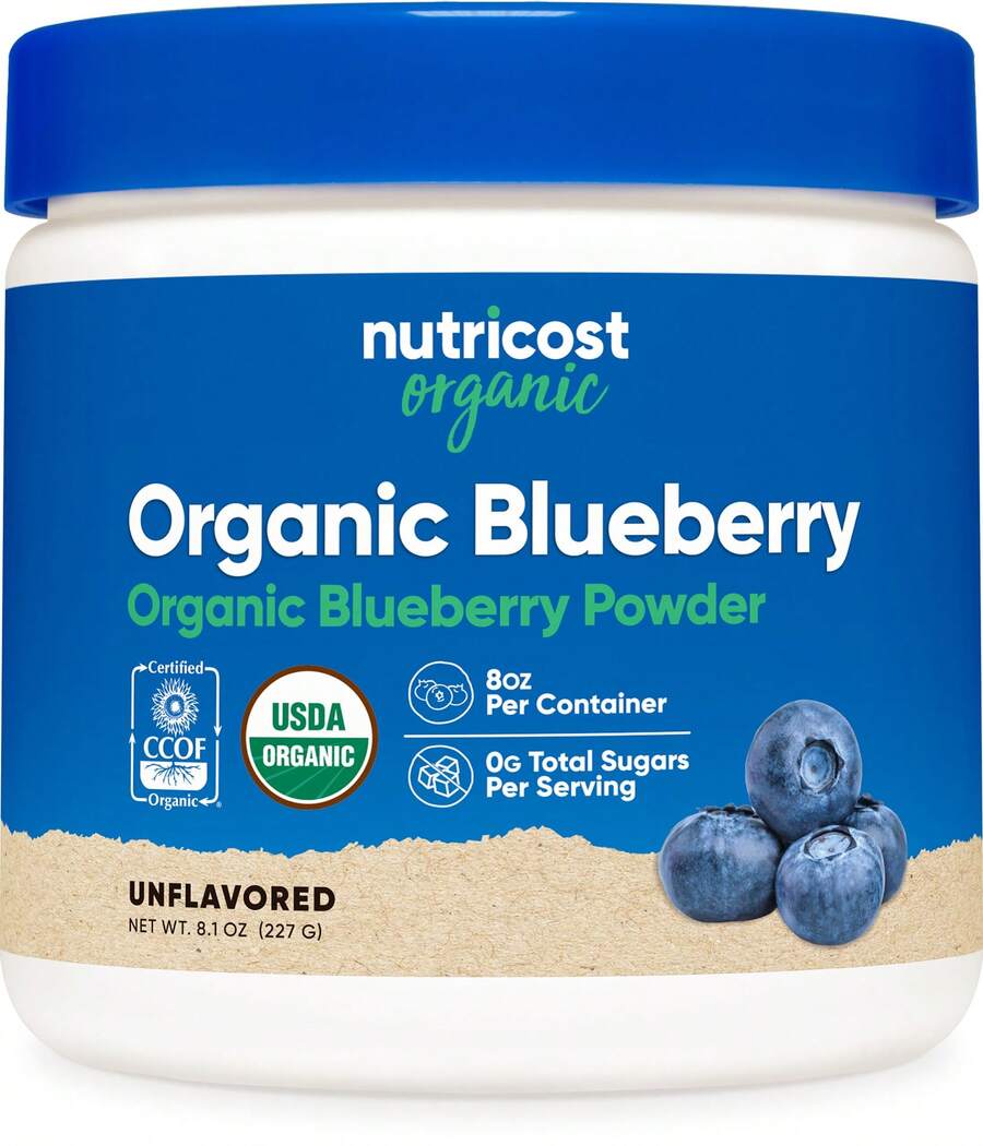 Nutricost Organic Blueberry Powder 8oz (227 Grams) - Pure, Gluten Free, Non-GMO, From Whole Freeze-Dried Organic Blueberries | Fruit Powder, Antioxidant, Non-GMO, Gluten Free, Lab Tested, Premium Quality, Nutricost Brand, Organic, Freeze-Dried, Pure Ingredients - 無味 - 查看 1