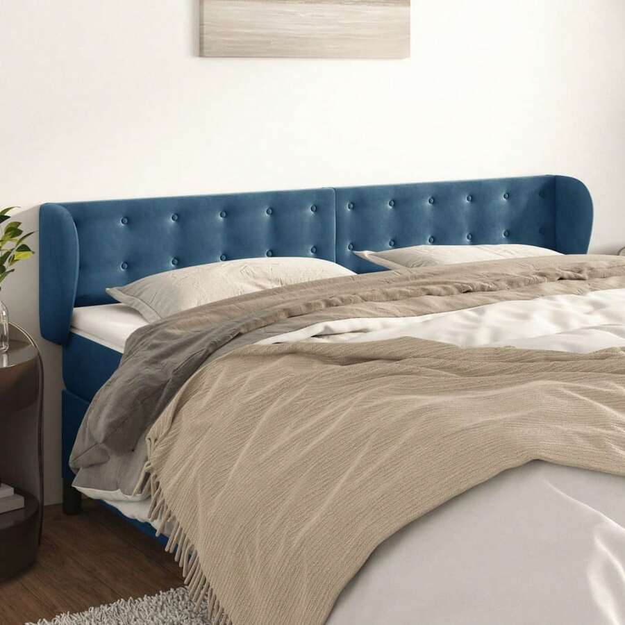 vidaXL Tête de lit c/ oreilles azul foncé 163x23x78/88 cm veludo - Azul - Ver 1