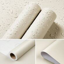 1 Roll Of Modern Minimalist Beige Matte Texture Vinyl Self-Adhesive Wallpaper/Waterproof Detachable Wallpaper/ Suitable For Countertop Furniture Shelf Liner / Wardrobe Desktop Decoration Renovation/Sticky Wallpaper/Home Deccor, Wall Decor, Room Decration - Beige - View 6