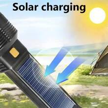 1 đèn pin năng lượng mặt trời siêu sáng, đèn pha cầm tay ngoài trời độ sáng cao, thời gian sử dụng lâu dài, có thể sạc lại. - màu đen - Xem 3