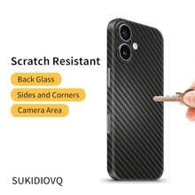 MX  For IPhone 17 Skin Wrap Using 3M 2080 Carbon Fiber Honeycomb Camouflage Phone Sticker One-Piece Film Vinyl Decal Glass Protector For Back Side - 黑碳纖維 - 查看 4
